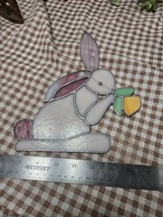 Vintage Stained Glass Bunny Suncatcher Easter Rabbit Holding Carrot Slag…