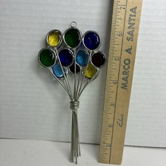 VTG Stained Glass Clown Holding Balloon & Balloon Bouquet Sun-catchers Set Of 2