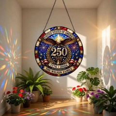 Personalized God Bless America Stained Glass Suncatcher Patriotic Eagle USA
