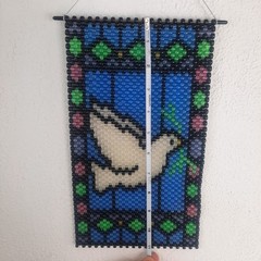Beaded Dove Suncatcher, Wall Hanging, Handcrafted, Peace, Dove Olive Branch, EUC