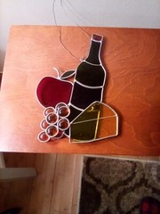 Stained Glass Wine Cheese Grapes Apple Sun Catcher