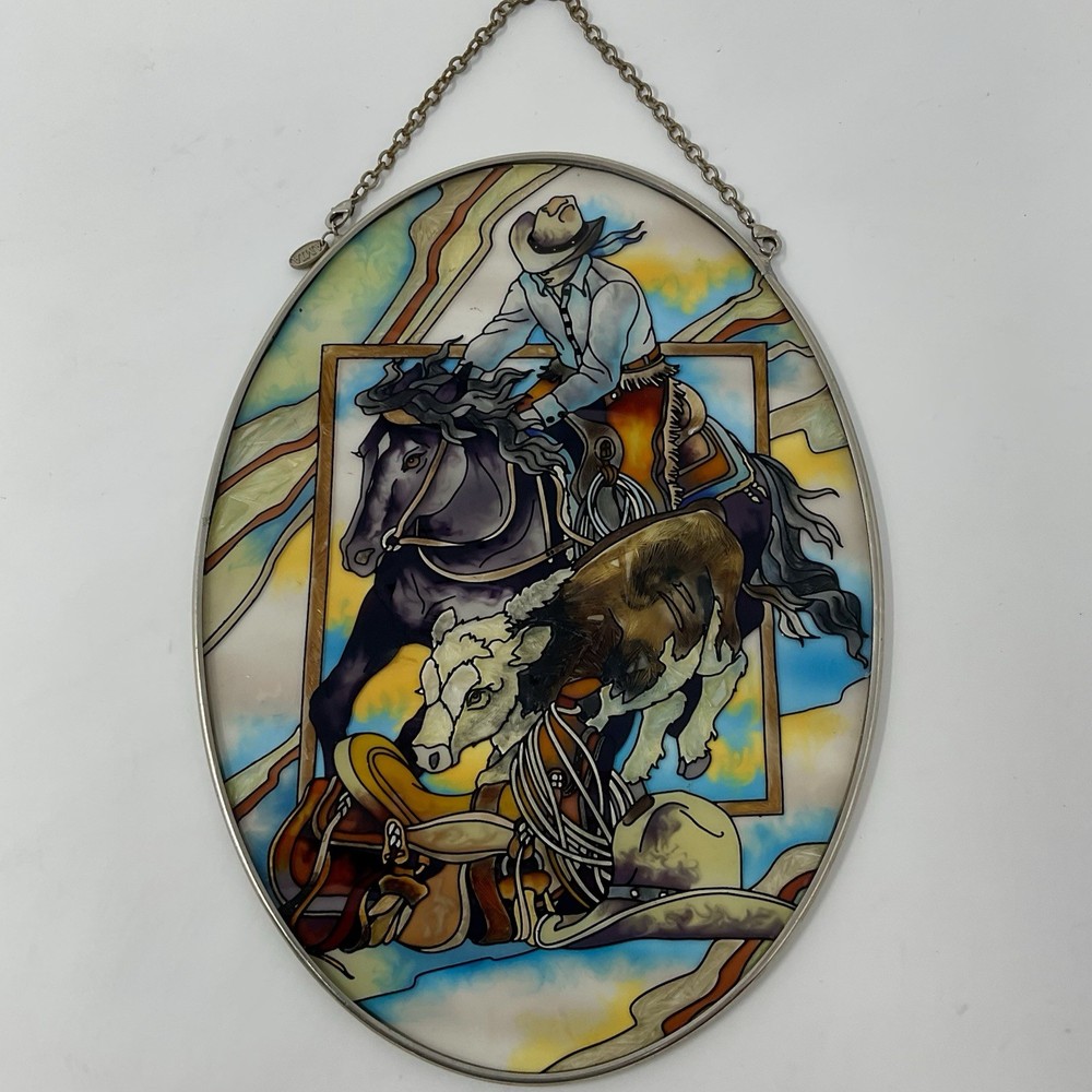 Amia Horse Cowboy Suncatcher Stained Glass Chain Hanger Window Decor