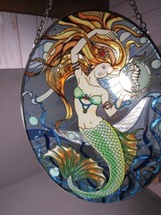 Mermaid Sun Catcher Glass Under the Sea 8.5″ x 6.25″ with Chain