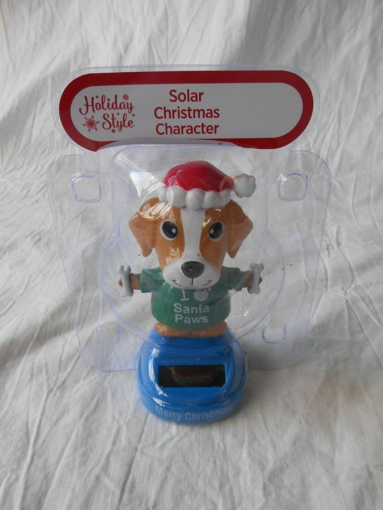 NEW Solar Powered Dancing Merry Christmas Santa Dog Puppy Paws Bobble Head Toy