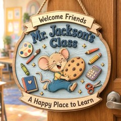 Mouse Cookie Theme Teacher Wooden Sign with Rope Classroom Decor