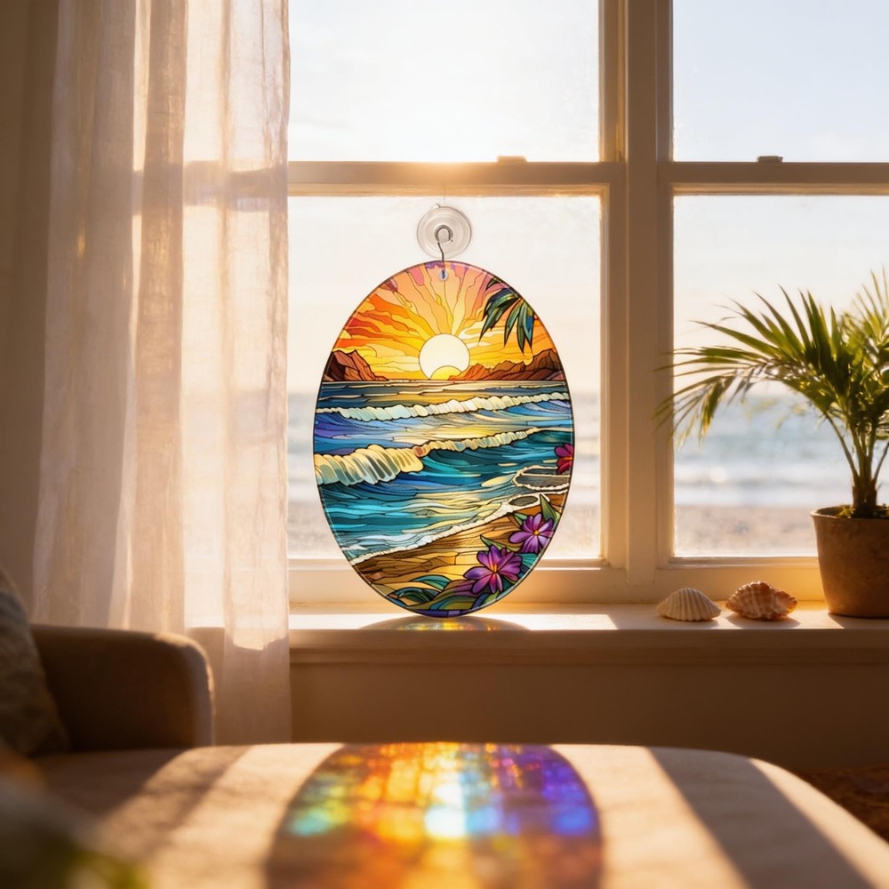 Coastal Glass Suncatcher: Summer Beach Colors (Landscape or Portrait)