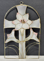 Vintage Capiz Shell Cross Lily Suncatcher Window Hanging Philippines