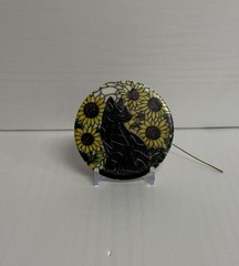 Black Cat Sunflower Suncatcher 3” Round Multicolor Glass Metal Window Decor