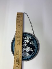 Vintage European stag hunting scene hanging suncatcher