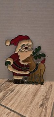 Vintage Santa & Reindeer Christmas Window Cling Suncatcher Plastic Holiday Decor