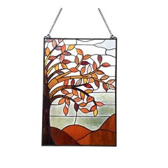 Spice Colors Stained Glass Hanging Window Panel Tree of Life Suncatcher 16x24in
