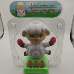 Dancing Lamb With Fence in Package Holding Two Red Balls Bobble Solar Powered