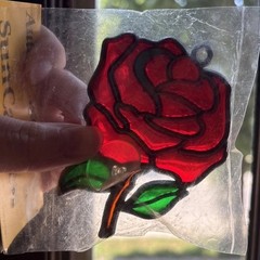 Autom Sun Catcher Stained Glass Vintage NOS Red Rose 🌹 Taiwan 80s Window Decor