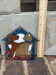 Stained Glass Plastic Dog And Cat By House