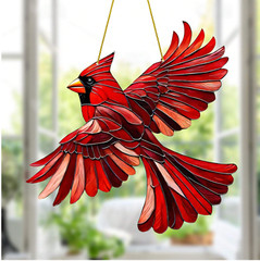 Large Red Bird/Cardinal Stained Glass Look-8″ Acrylic Suncatcher-2D-Great Gift