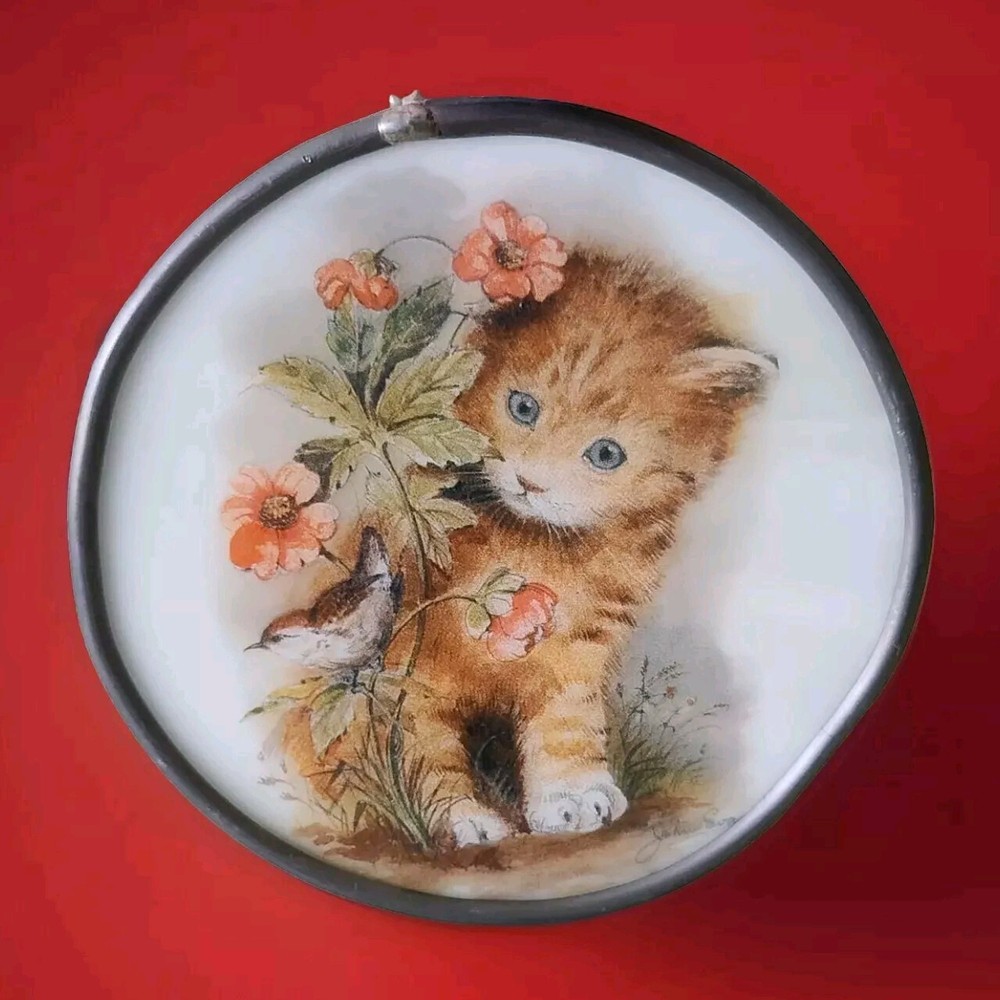 JOHN EVANS Cat / Kitten Signed SUN CATCHER Stain Glass Lead Frame