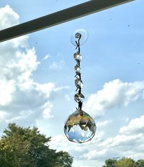 Glass Hanging Prism Ornament W/4 Smaller Prisms, Beautiful Sparkles!