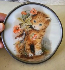 JOHN EVANS Cat / Kitten Signed SUN CATCHER Stain Glass Lead Frame