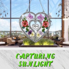 Heart Suncatcher Wind Chime with Butterfly and Real Flower Gifts for Mom