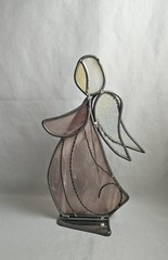 Stained Glass Angel Tabletop Suncatcher Pink And White 9 Inch
