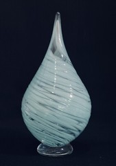 Blue Hand Blown Glass Swirl Figurine Sun Catcher Ornament Teardrop Footed 7”