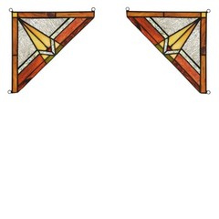 Set of 2 8″ x 8″ Mission Tiffany Style Stained Glass Corner Window Decor