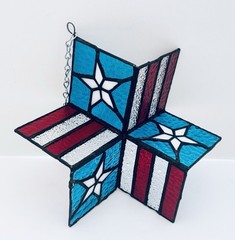 Stained Glass 3D Texas Flag Suncatcher Red Blue White Hanging Rotates Chain