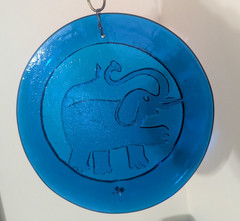 Blue Blenko Elephant Design Sun Catcher 9 inches diameter