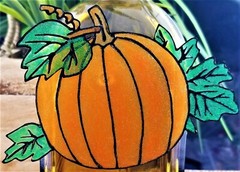 VTG Halloween Pumpkin Fall Harvest Soft Plastic 3D Embossed Glitter Suncatcher