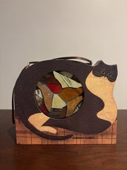 Wooden Stained Glass Window Sun Catcher Fat Cat Design Warren Kimble Retro Decor