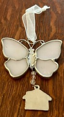 Stained Glass Butterfly Sun Catcher/Ornament Iridescent Pink Glass Welcome Charm