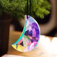 Crescent Moon Crystal Suncatcher Prism Hanging Ornament Home Garden Chandelier