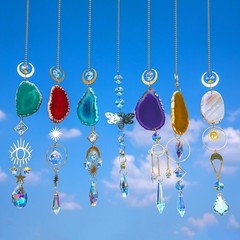 7 PCS Crystal Suncatcher, Hanging Suncatchers with Crystals Light, Sun Catche…