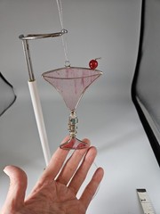 Gorham 3D Pink Clear Handmade Martini Glass w Cherry Crystal Wire Sun Catcher