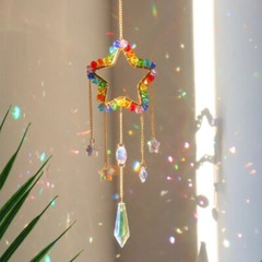 Colorful Crystal Sun Catcher with Chain Hanging Decorations for Window Home