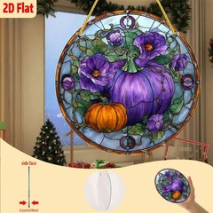 Vintage Pumpkin Purple Floral Acrylic Suncatcher Fall Thanksgiving Window Decor