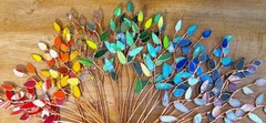 Stained Glass Garden Stakes Flower Stems (x3 Mulitcolor Leaves) Suncatchers