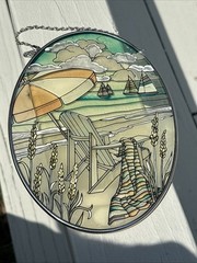 AMIA Oval Glass Suncatcher Stained Glass Beach SEA Shore Chair Paul Brent Sail