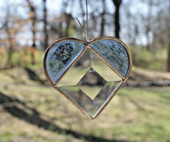 SG12 Handcrafted Stained Glass Suncatcher, Blue Heart with Bevel Center, 3 X 2.5