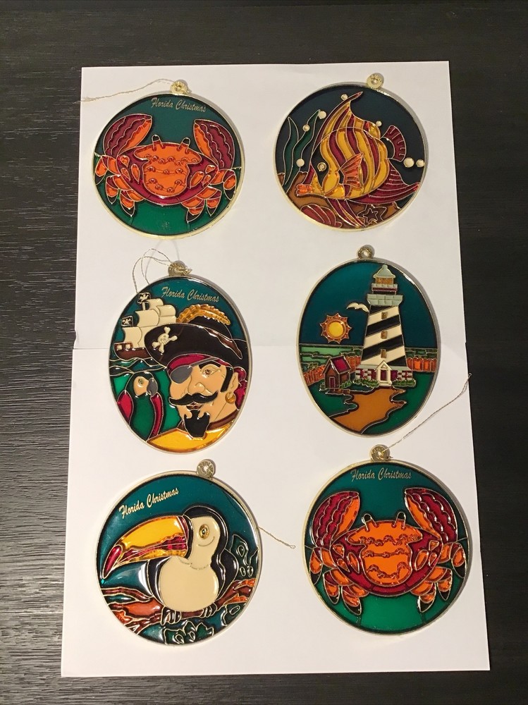 Suncatcher Lot Stained Glass Florida Christmas Crab Lighthouse Pirate Toucan Six