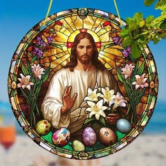 Vibrant Jesus Floral Acrylic Suncatcher Round Hanging Sun Catcher Easter Decor