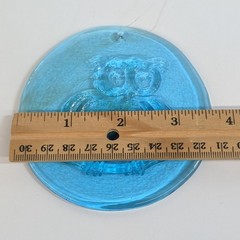 Vintage Brilliant Blue Owl Suncatcher Glass Round Disk Textured Raised Ornament