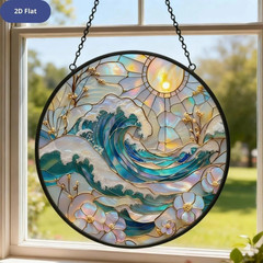 Ocean Wave Glass Suncatcher Coastal Window Hanging Decor Gift Accent