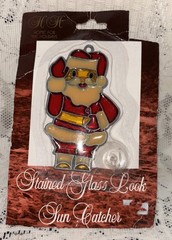 Santa Claus Stained Glass Look Chistmas Suncatcher Window Decoration Vtg New