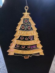 Stained Glass Christmas Tree ” Happy Birthday Jesus Window Art Decor Suncatcher
