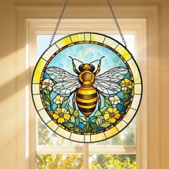 Bee Bumblebee Stained Glass Suncatcher Insect Window Hanging Decor Art