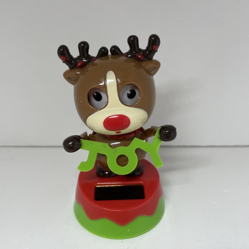 Solar Dancing Blinking Reindeer Holding JOY Sign Sun Toy Christmas Car Window