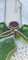 Vintage Stained Glass Christmas Candle Holly Berries Suncatcher Hanging 6″