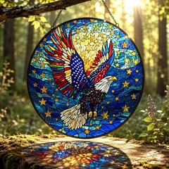 Patriotic Bald Eagle Bird Stained Glass Suncatcher