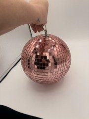 Pink Glass Disco Ball Hanging Decor Mirror Ball Retro Party Boho 9.5”